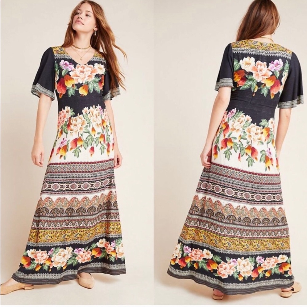 Anthropologie Farm Rio Esmeralda Floral Maxi Dress